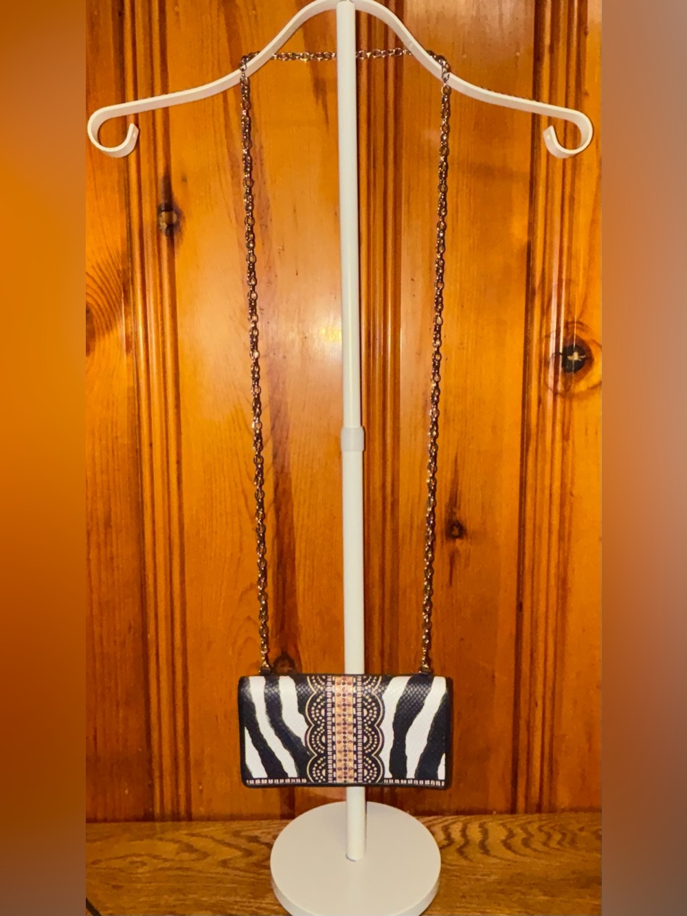 Like New Brighton Leather Africa Stories "Rockmore" Zebra Crossbody Chain Wallet